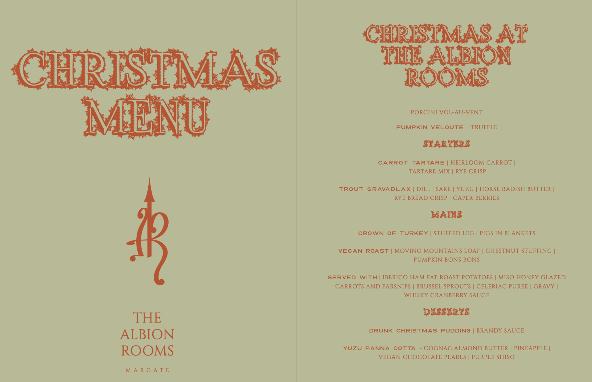 Albionrooms Christmas Menu